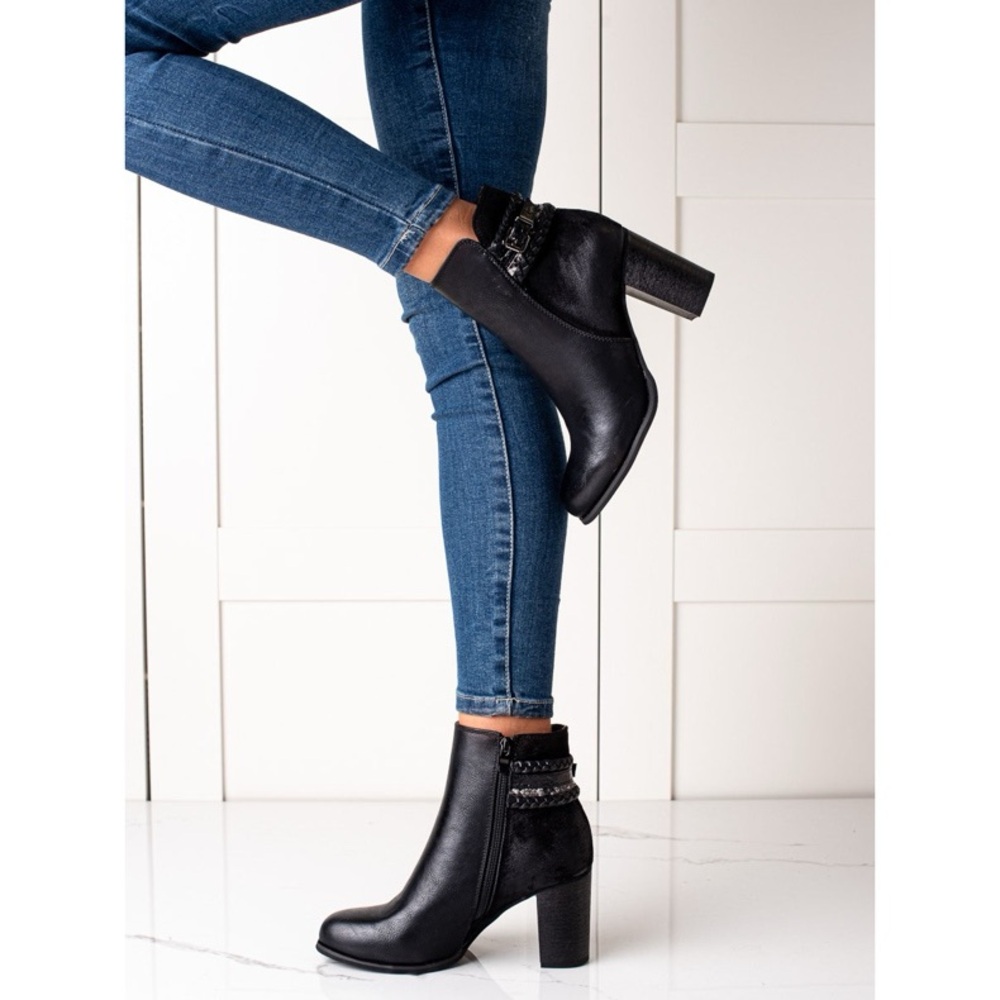 Call it Spring women’s chunky heel black ankle booties zipper and chain …